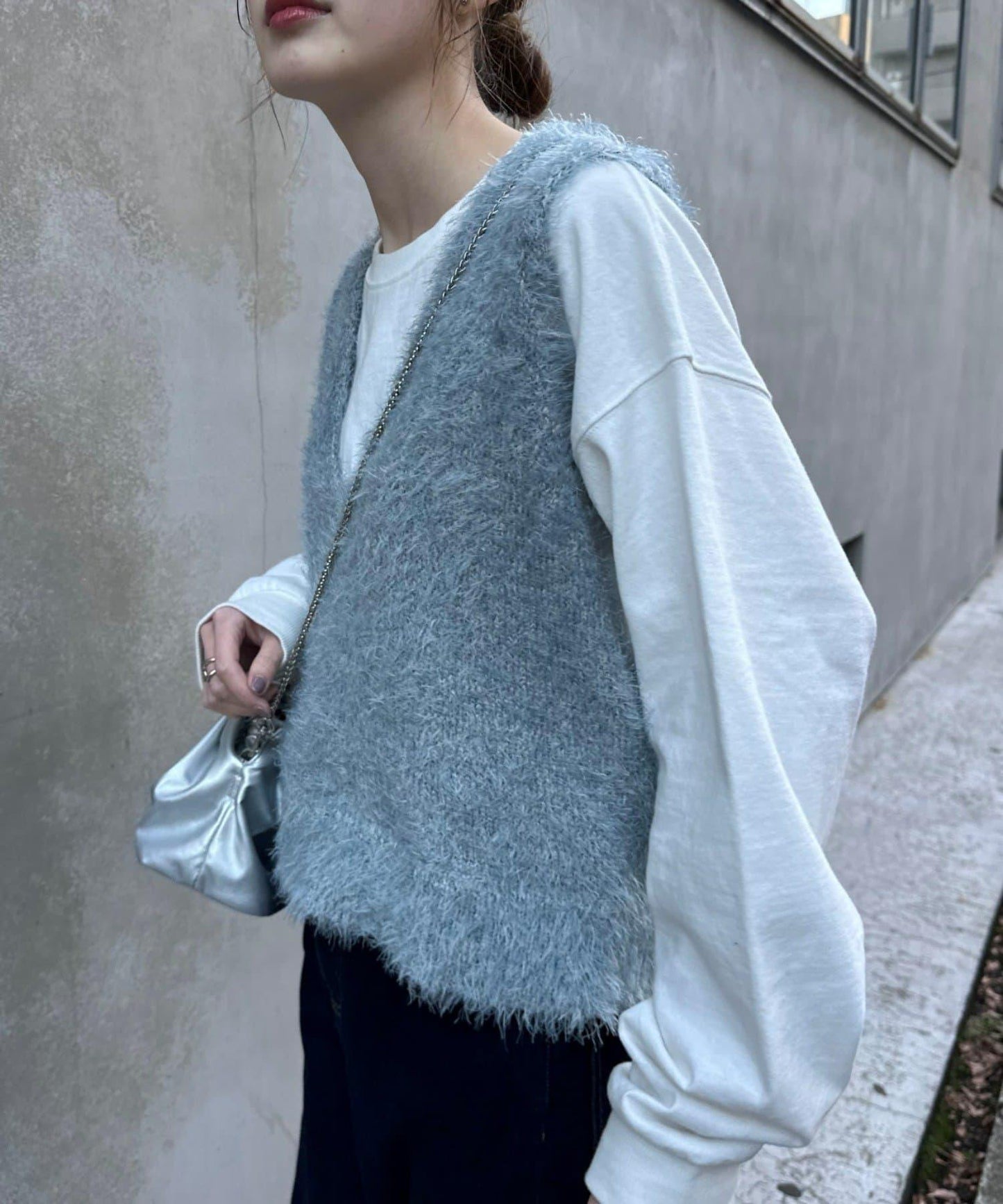 混合羽毛紗線短款背心