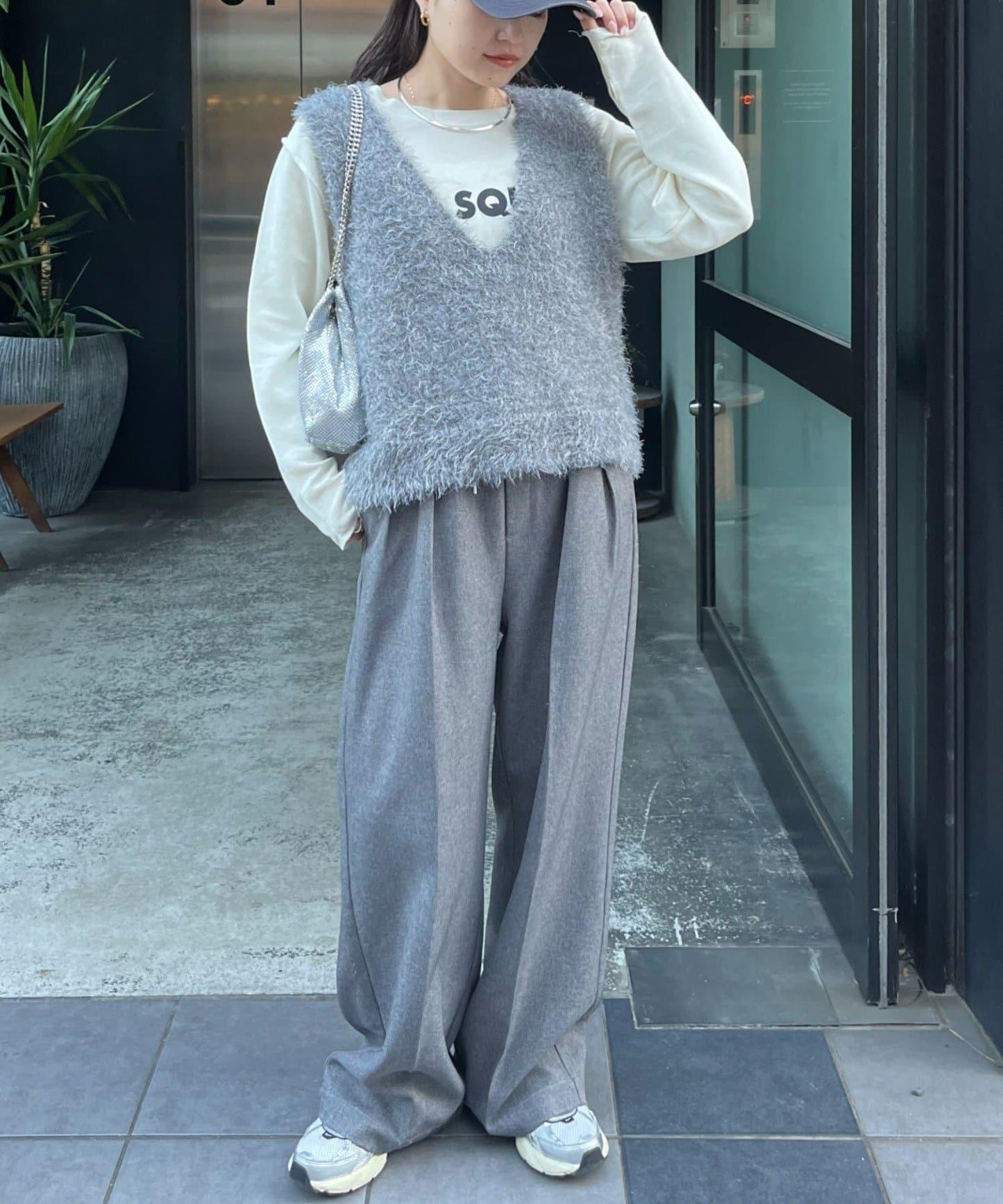 混合羽毛紗線短款背心