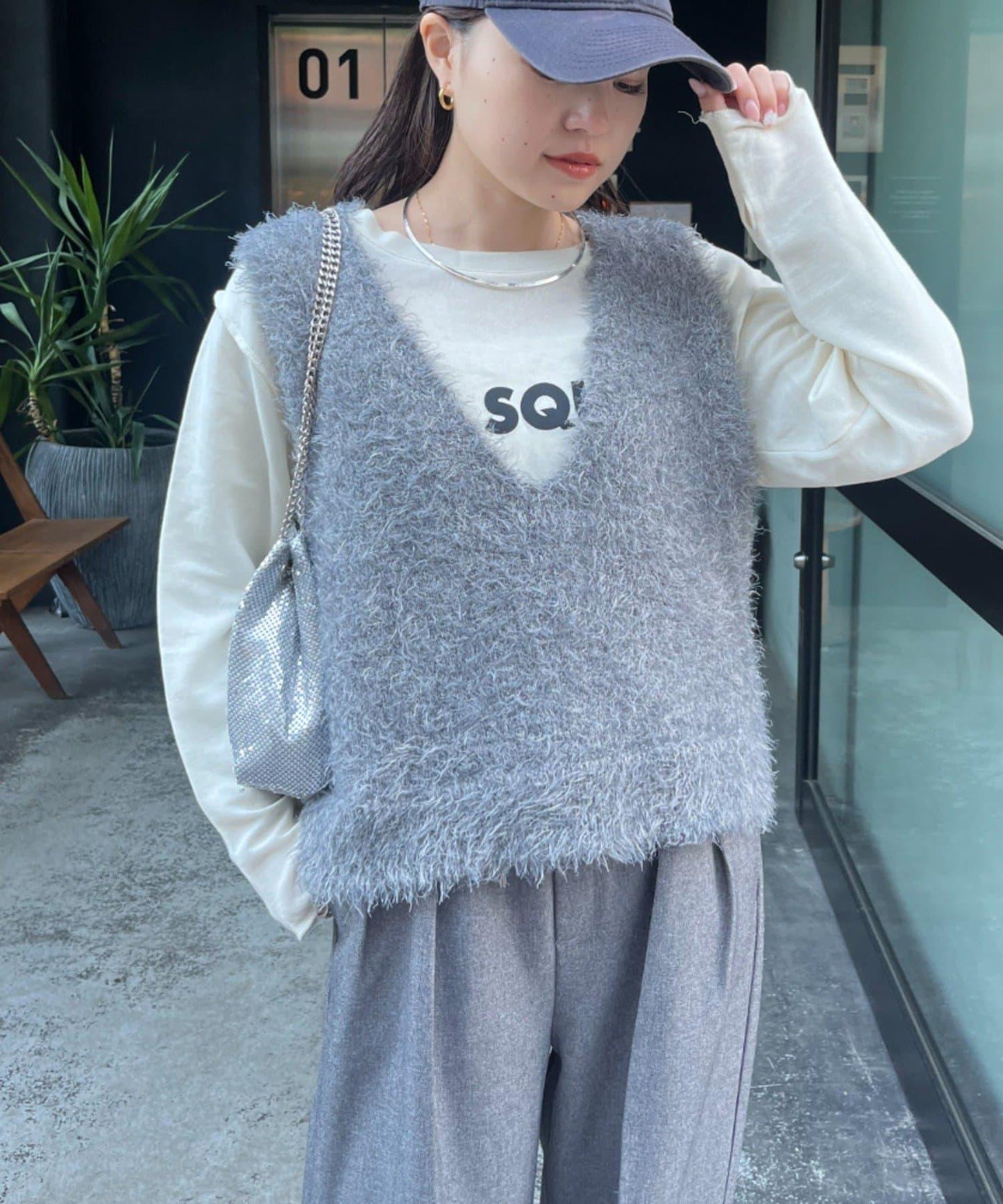 混合羽毛紗線短款背心