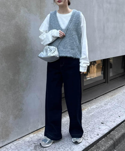 混合羽毛紗線短款背心