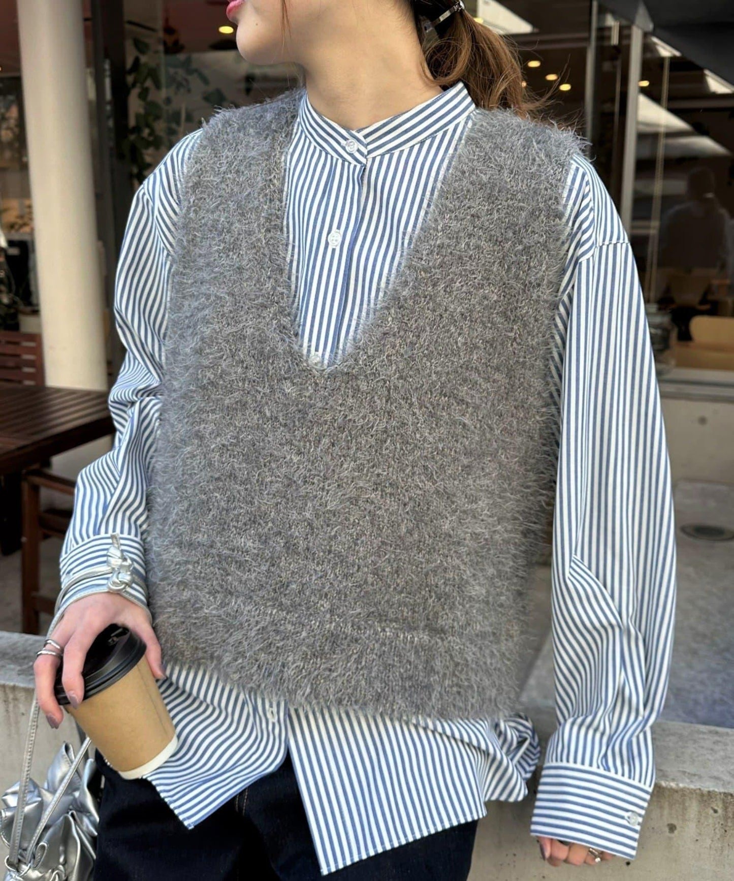 混合羽毛紗線短款背心