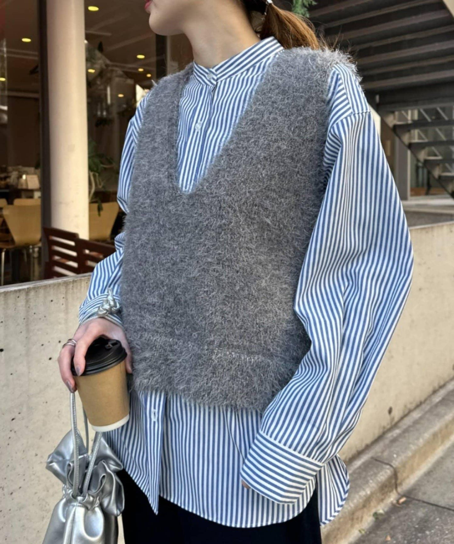 混合羽毛紗線短款背心