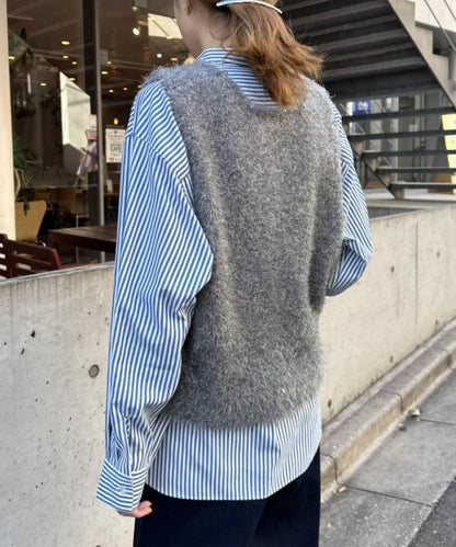 混合羽毛紗線短款背心