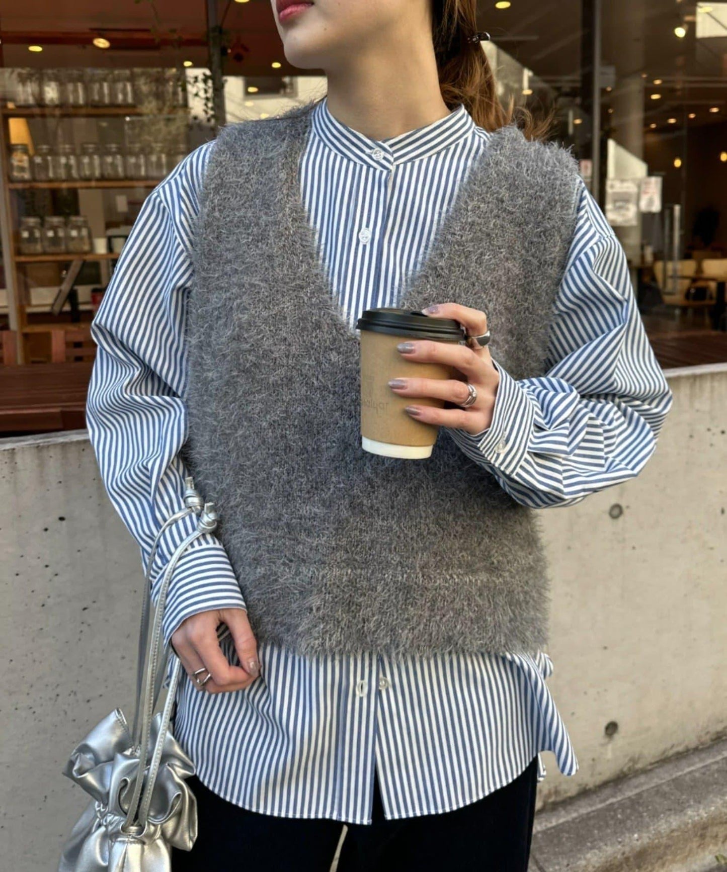 混合羽毛紗線短款背心