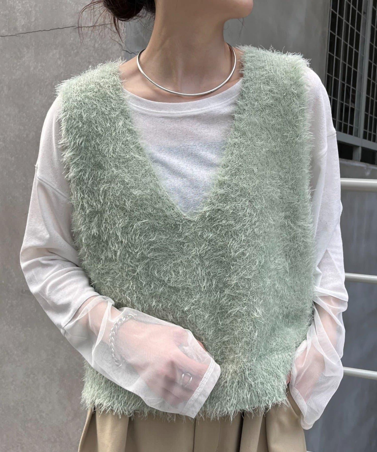 混合羽毛紗線短款背心