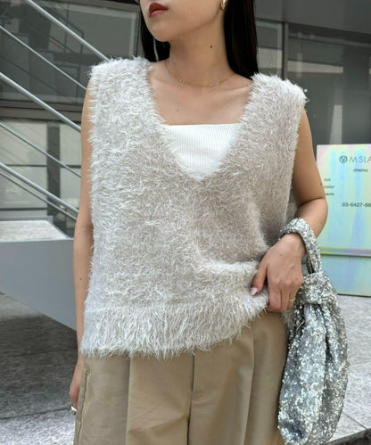 混合羽毛紗線短款背心