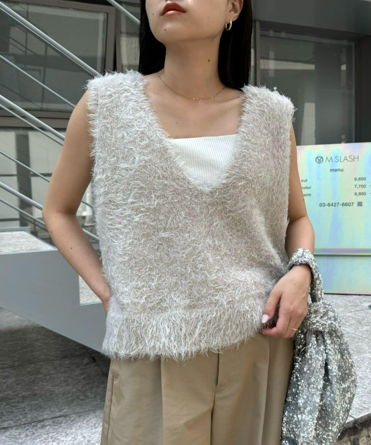 混合羽毛紗線短款背心