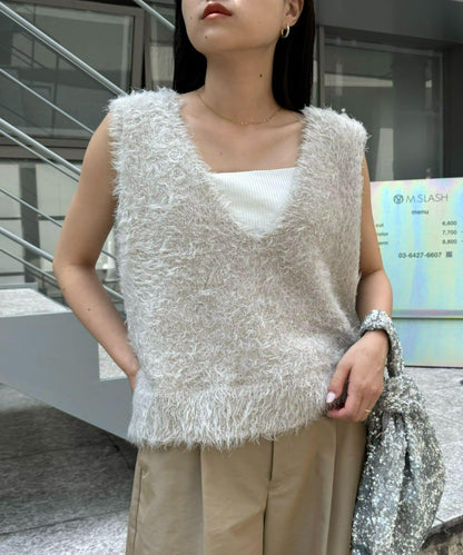 混合羽毛紗線短款背心