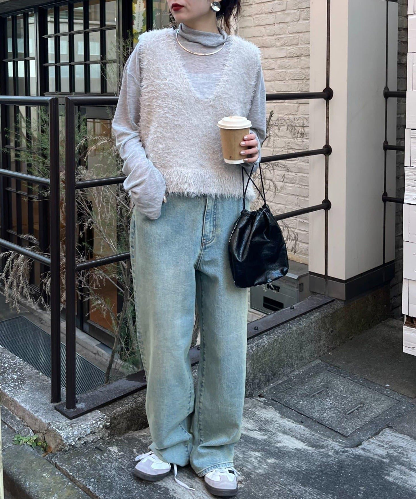 混合羽毛紗線短款背心