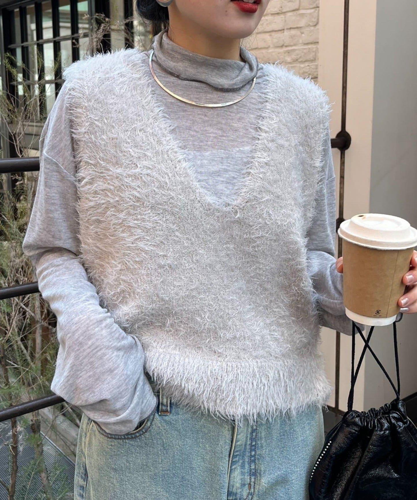 混合羽毛紗線短款背心