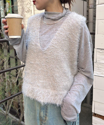 混合羽毛紗線短款背心