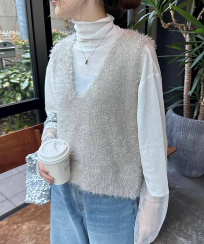 混合羽毛紗線短款背心