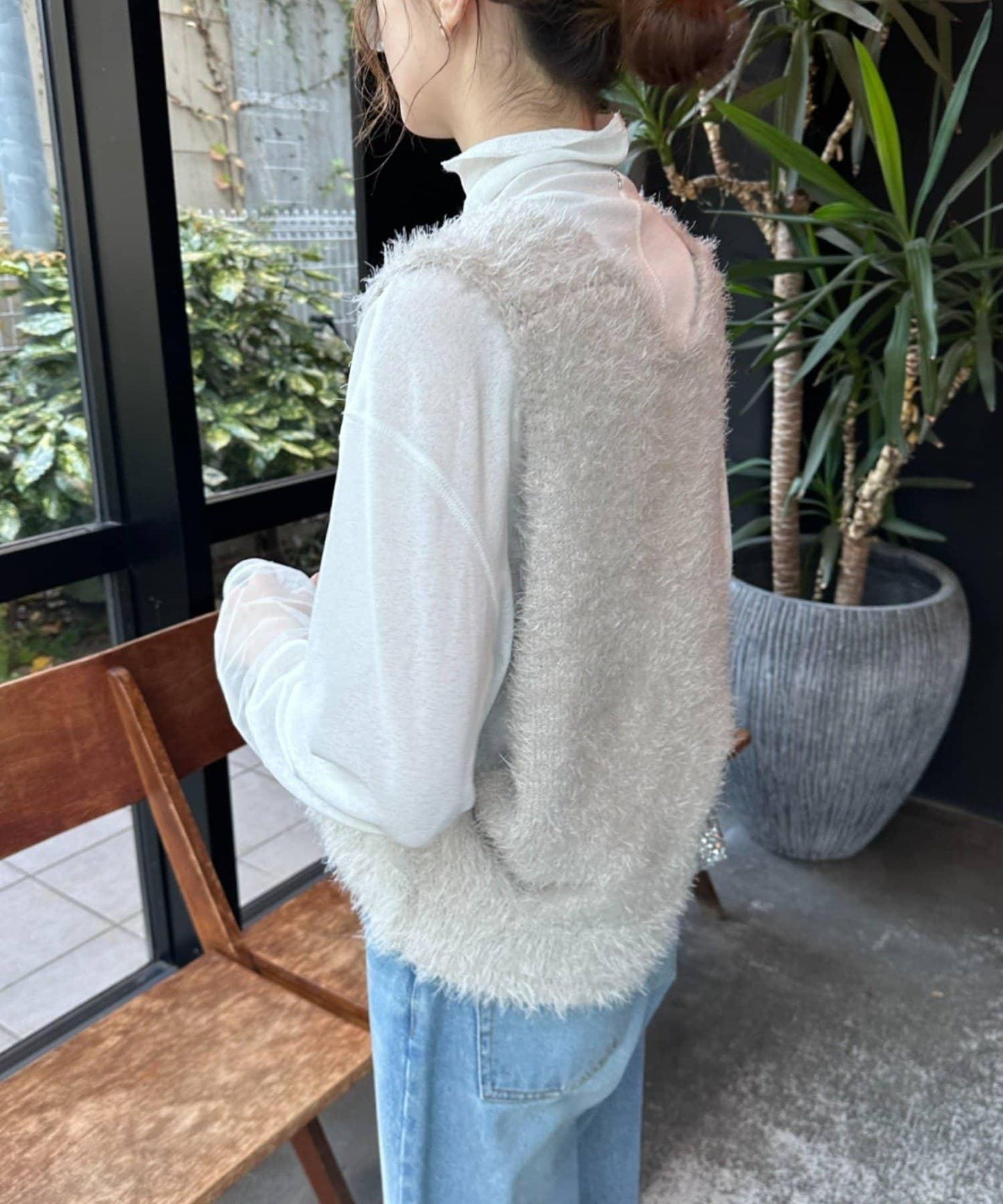 混合羽毛紗線短款背心