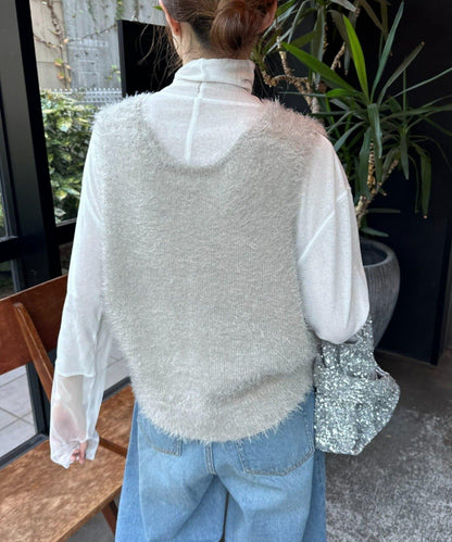 混合羽毛紗線短款背心