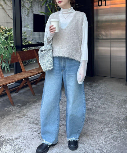 混合羽毛紗線短款背心