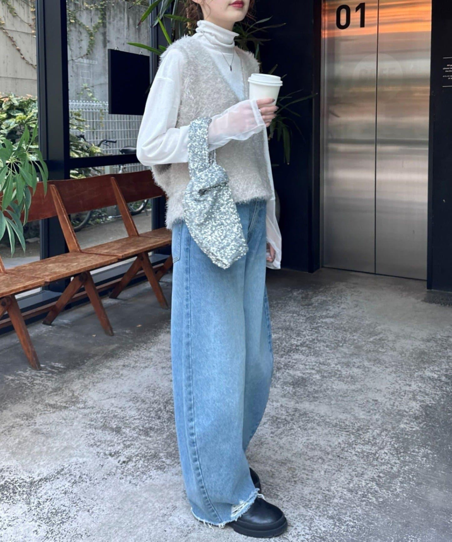 混合羽毛紗線短款背心