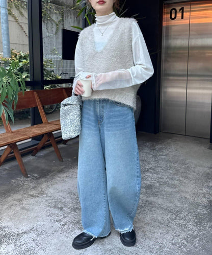 混合羽毛紗線短款背心