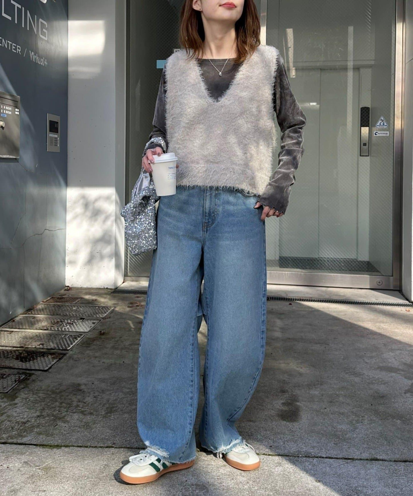 混合羽毛紗線短款背心