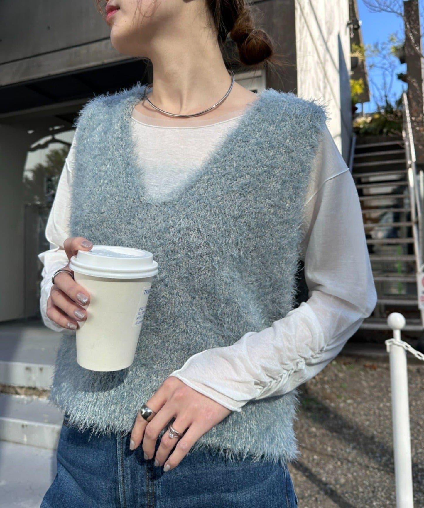 混合羽毛紗線短款背心