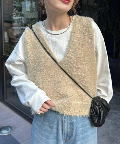 混合羽毛紗線短款背心