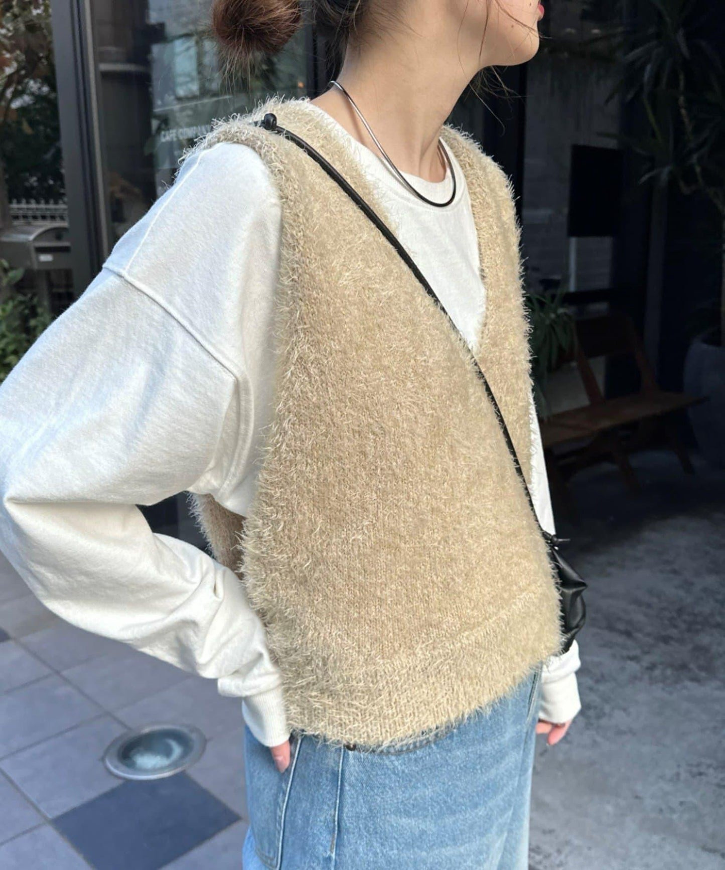 混合羽毛紗線短款背心