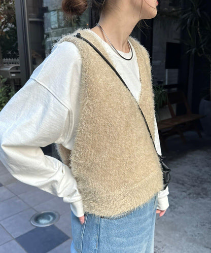 混合羽毛紗線短款背心