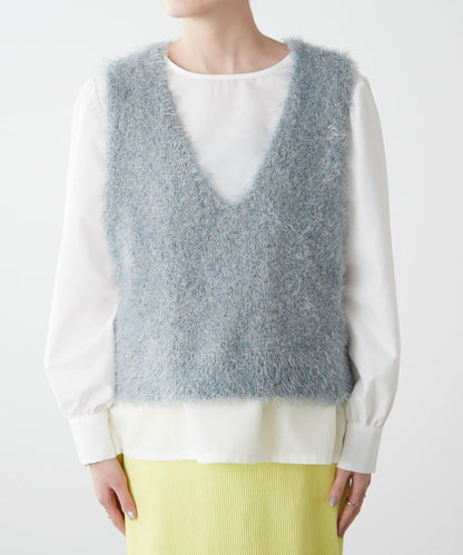 混合羽毛紗線短款背心