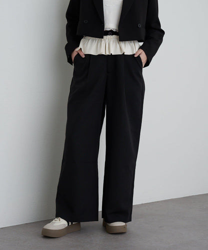 【RAY CASSIN】帶荷葉邊腰帶寬鬆休閒長褲