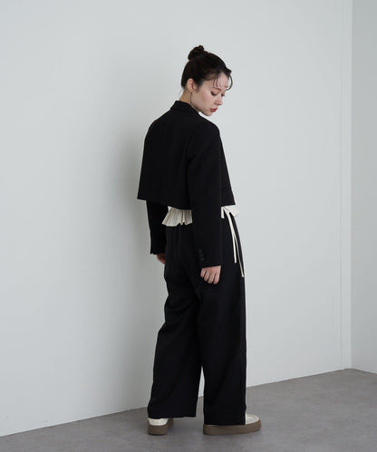 【RAY CASSIN】帶荷葉邊腰帶寬鬆休閒長褲