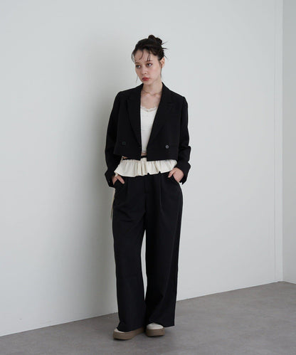 【RAY CASSIN】帶荷葉邊腰帶寬鬆休閒長褲