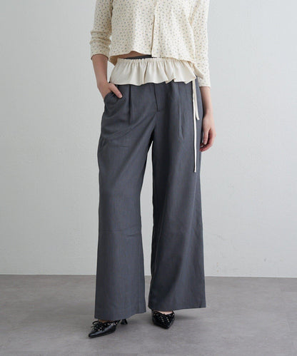 【RAY CASSIN】帶荷葉邊腰帶寬鬆休閒長褲