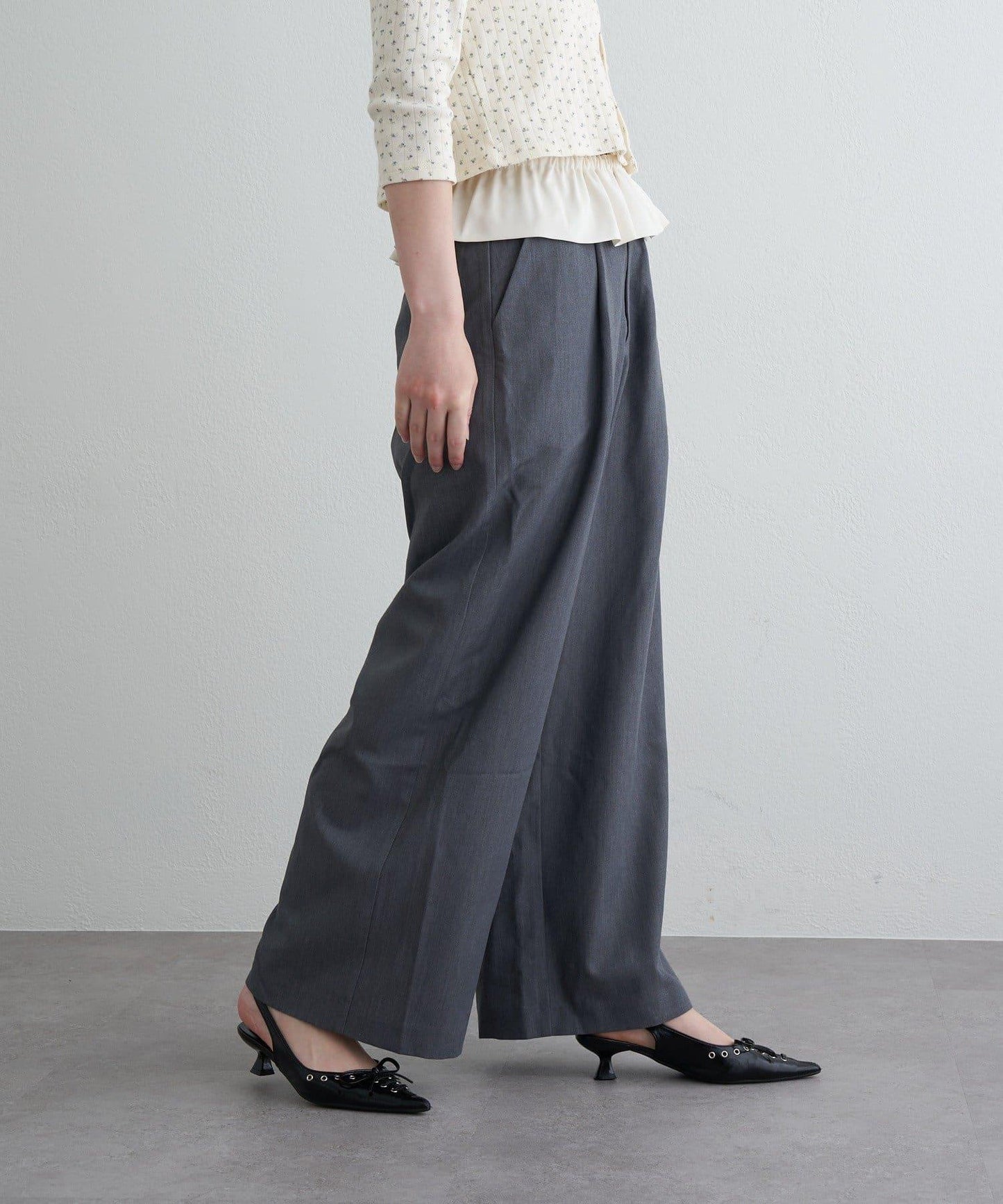 【RAY CASSIN】帶荷葉邊腰帶寬鬆休閒長褲