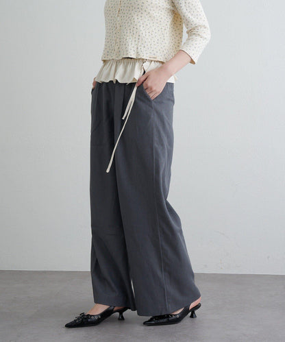 【RAY CASSIN】帶荷葉邊腰帶寬鬆休閒長褲