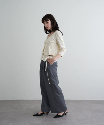 【RAY CASSIN】帶荷葉邊腰帶寬鬆休閒長褲