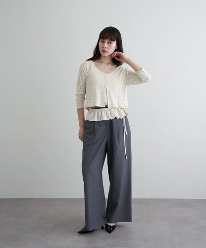 【RAY CASSIN】帶荷葉邊腰帶寬鬆休閒長褲