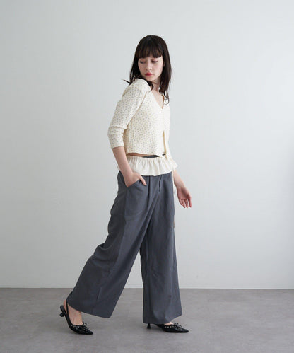 【RAY CASSIN】帶荷葉邊腰帶寬鬆休閒長褲