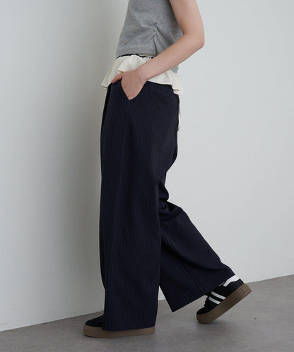 【RAY CASSIN】帶荷葉邊腰帶寬鬆休閒長褲