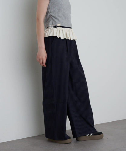 【RAY CASSIN】帶荷葉邊腰帶寬鬆休閒長褲