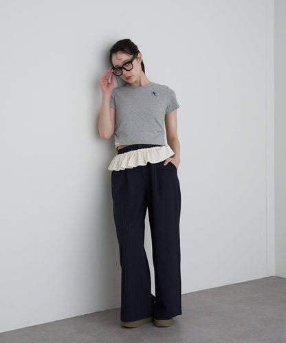 【RAY CASSIN】帶荷葉邊腰帶寬鬆休閒長褲
