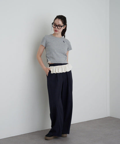 【RAY CASSIN】帶荷葉邊腰帶寬鬆休閒長褲