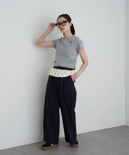 【RAY CASSIN】帶荷葉邊腰帶寬鬆休閒長褲