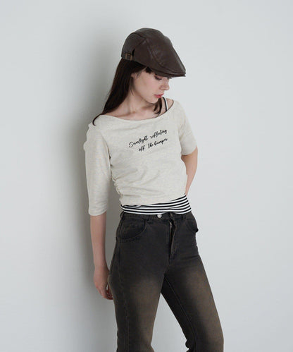 【RAY CASSIN】フロッキーロゴワンショルレイヤードTシャツ
