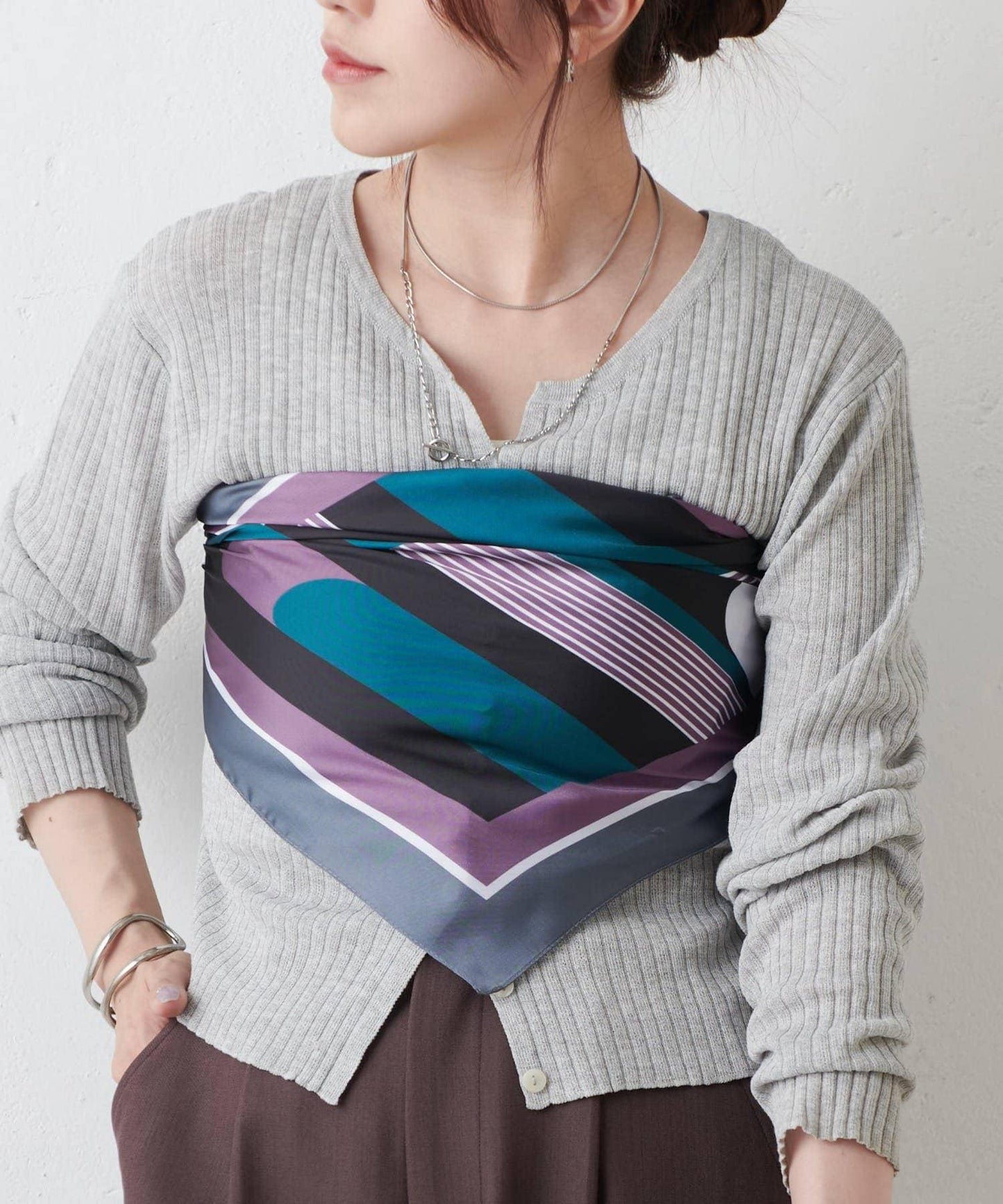 幾何圖案絲巾 70×70