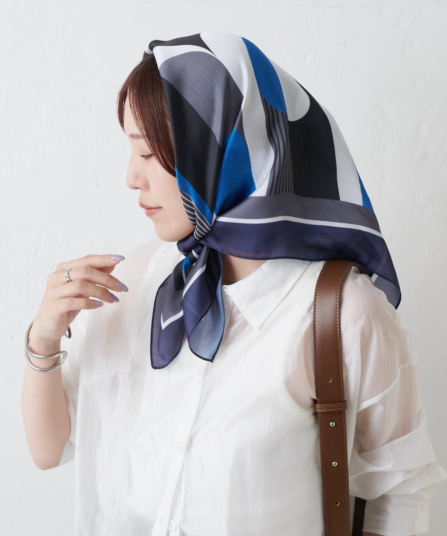 幾何圖案絲巾 70×70