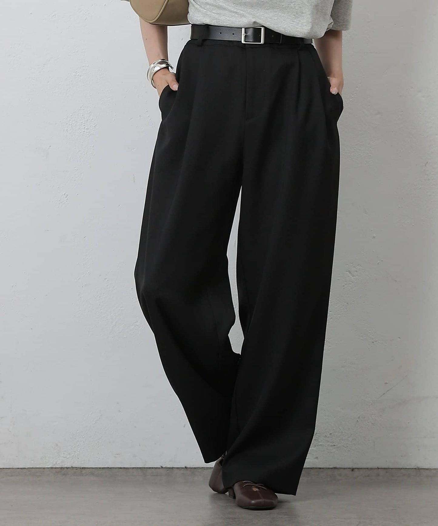 【AW/可搭配套裝】仿羊毛褶皺寬鬆長褲