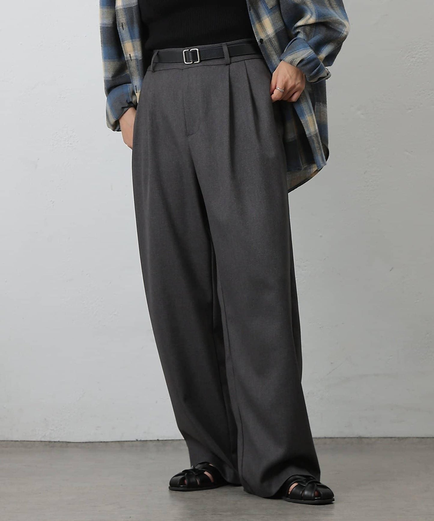 【AW/可搭配套裝】仿羊毛褶皺寬鬆長褲