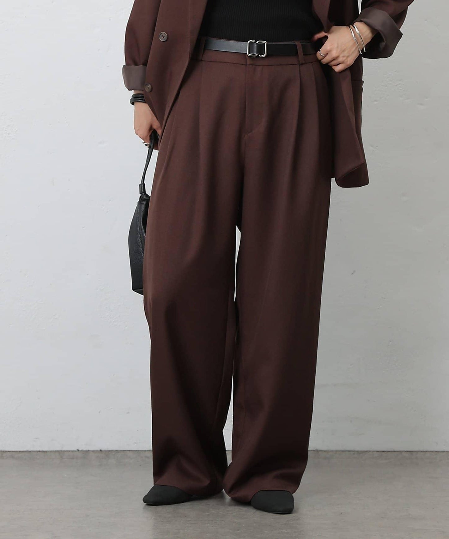 【AW/可搭配套裝】仿羊毛褶皺寬鬆長褲