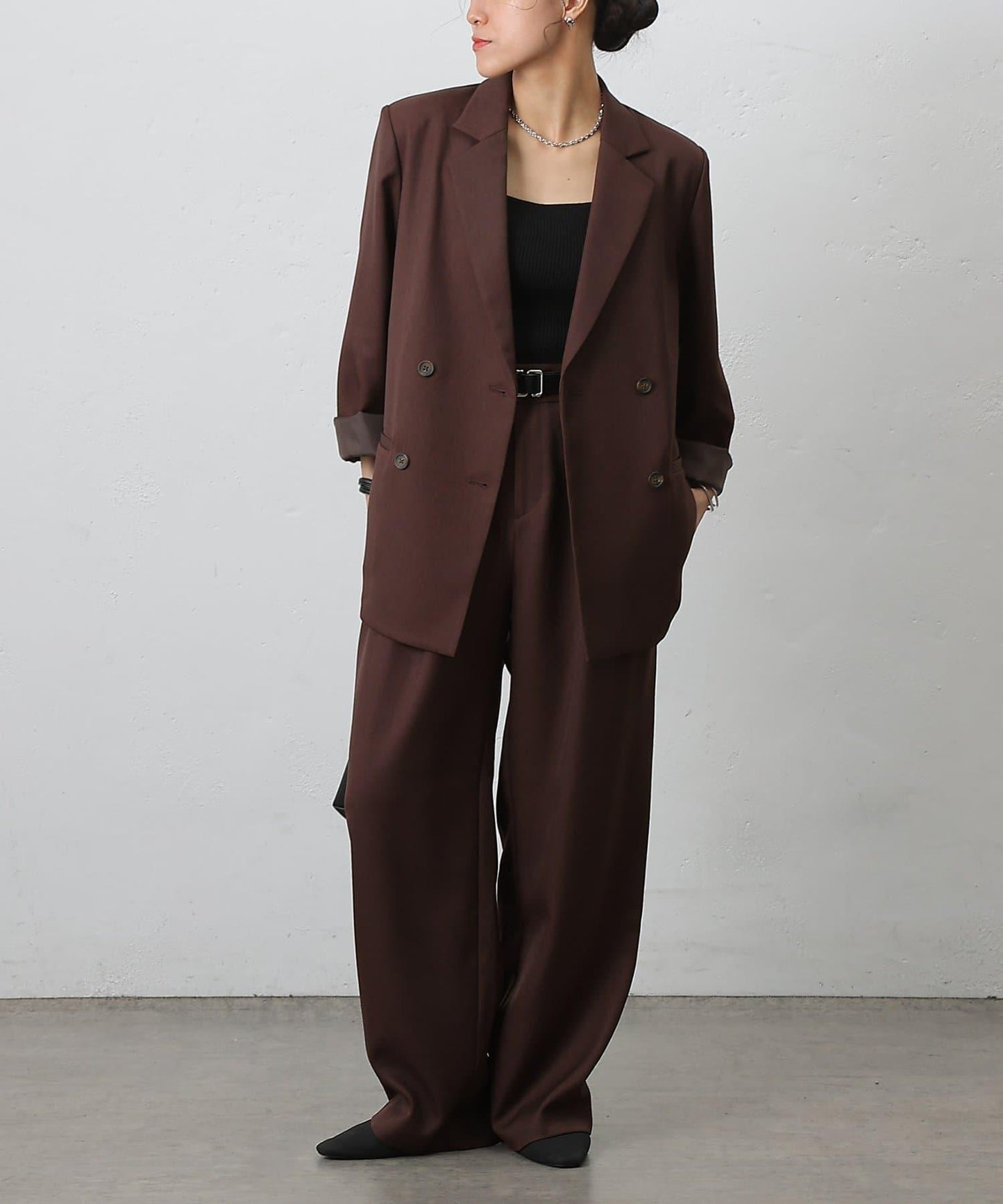 【AW/可搭配套裝】仿羊毛褶皺寬鬆長褲