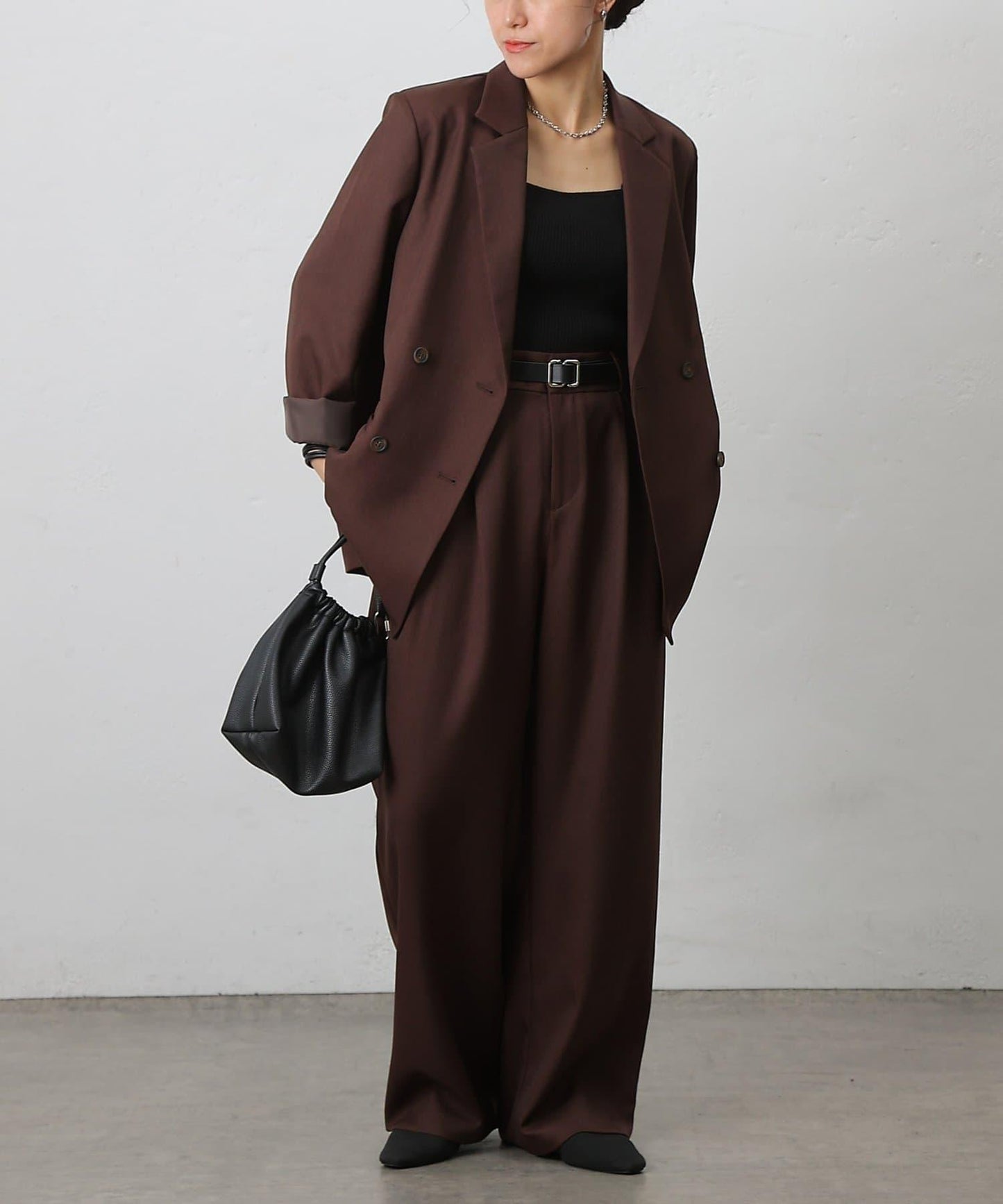 【AW/可搭配套裝】仿羊毛褶皺寬鬆長褲