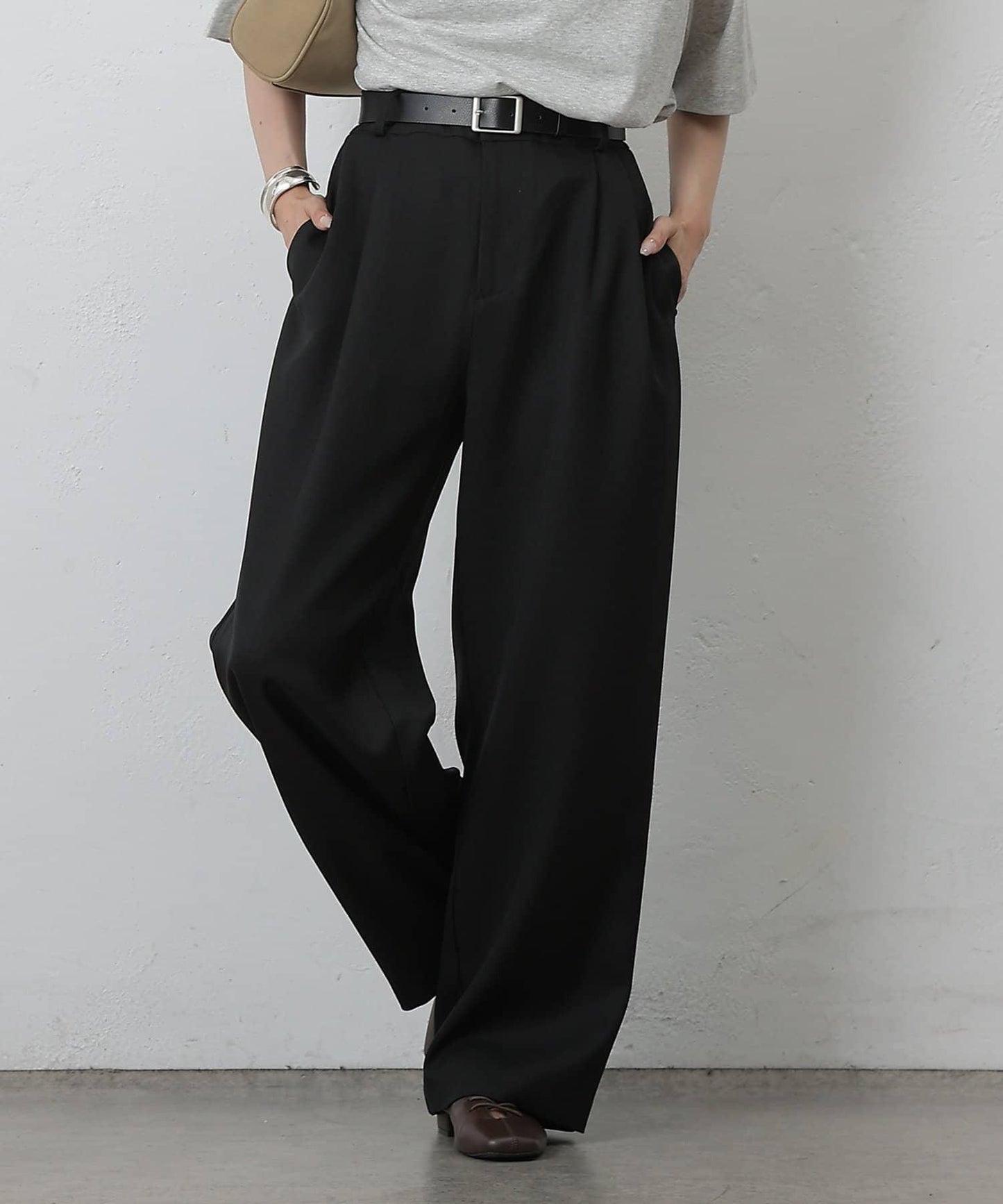 【AW/可搭配套裝】仿羊毛褶皺寬鬆長褲